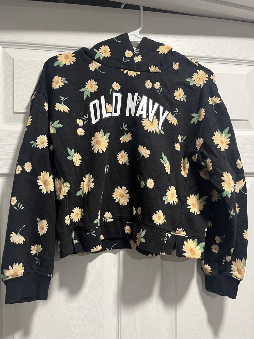 Old Navy Black Hoodie with Yellow Daisy Print